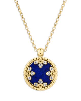 18K Yellow Gold Venetian Medallion Colored Stone & Diamond Pendant Necklace, 16-18"