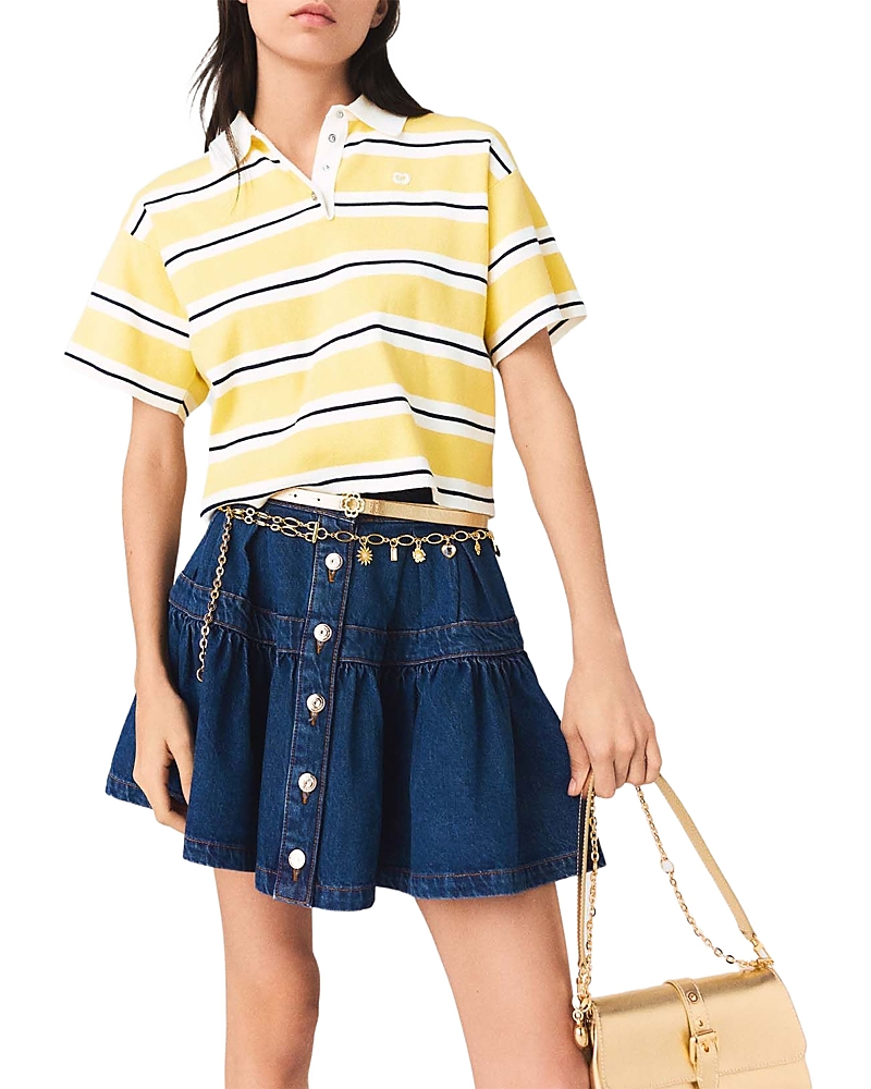 Maje Malisse Striped Short Sleeve Polo Shirt