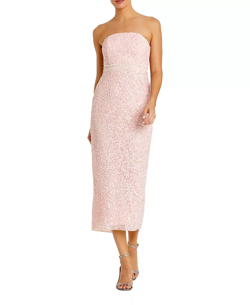 Mac Duggal Pearl Embellished Strapless Midi Cocktail Dress