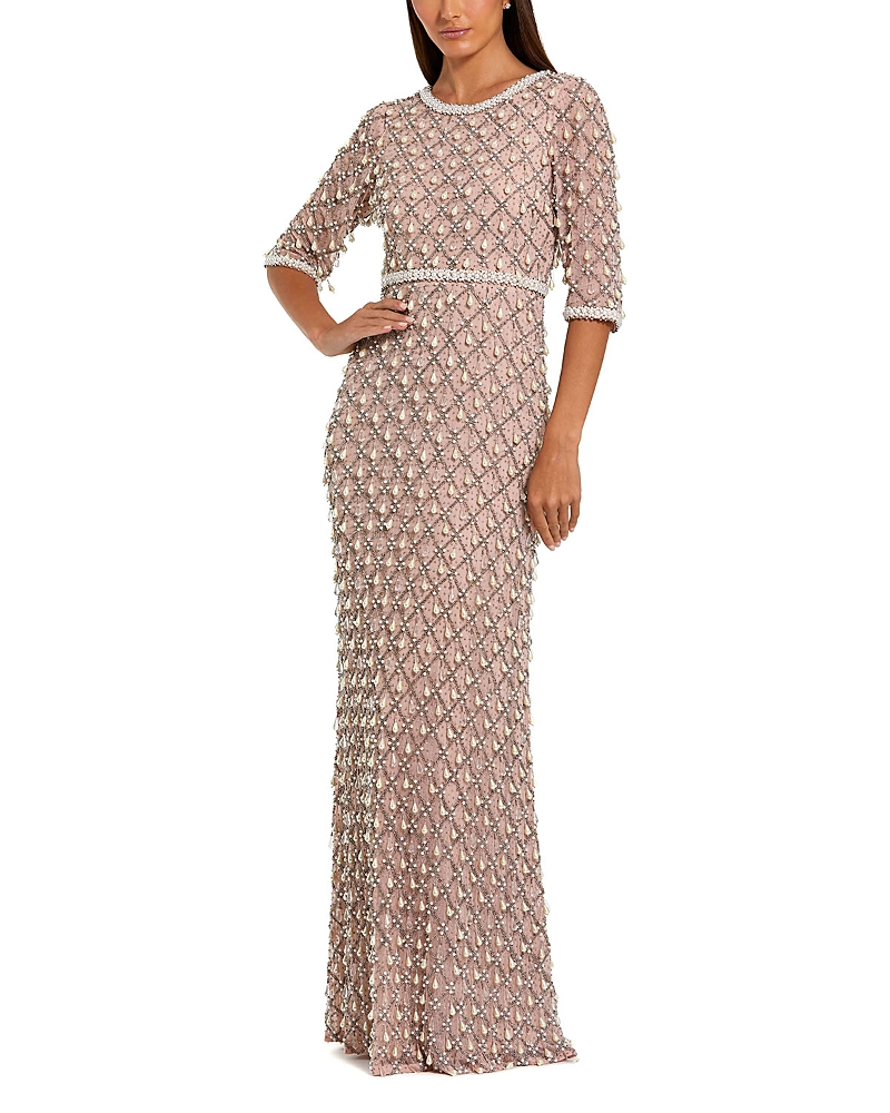 Mac Duggal Petite Pearl & Crystal Embellished Evening Gown