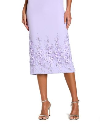 Crepe Sleeveless Midi Dress with Flower Beading