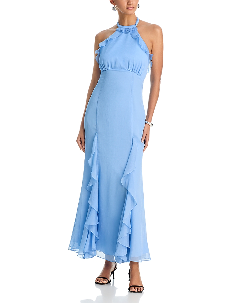 Aqua Ruffle Neck Maxi Dress - Exclusive