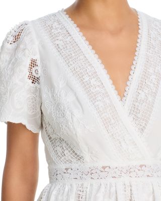 Embroidered Lace V Neck Mini Dress - Exclusive - thumbnail 3