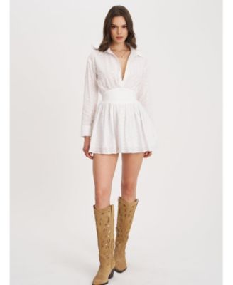  Gabriella Cotton Eyelet Button Up Long Sleeve Shirt Dress