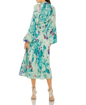  Keyhole Satin Long Sleeve Floral Gown