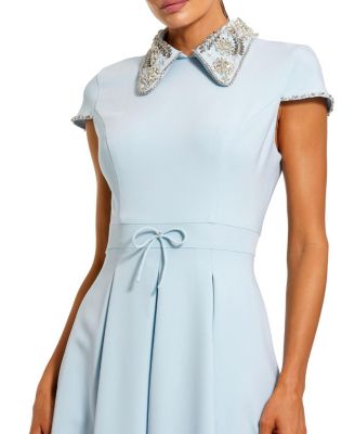  Crepe Short Sleeve Midi Dress With Beading