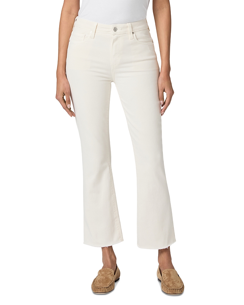 Paige Mason Crop Mid Rise Bootcut Raw-Edge Jeans in Cream Cloud