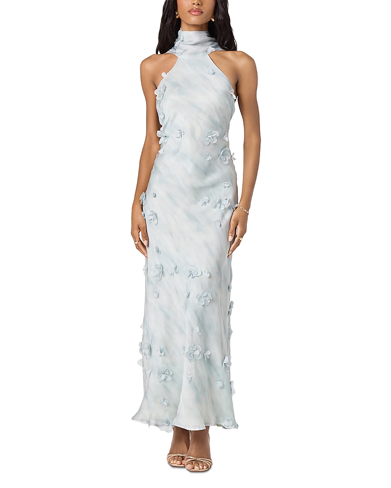 Astr the Label 3D Floral Applique Sleeveless Halter Dress