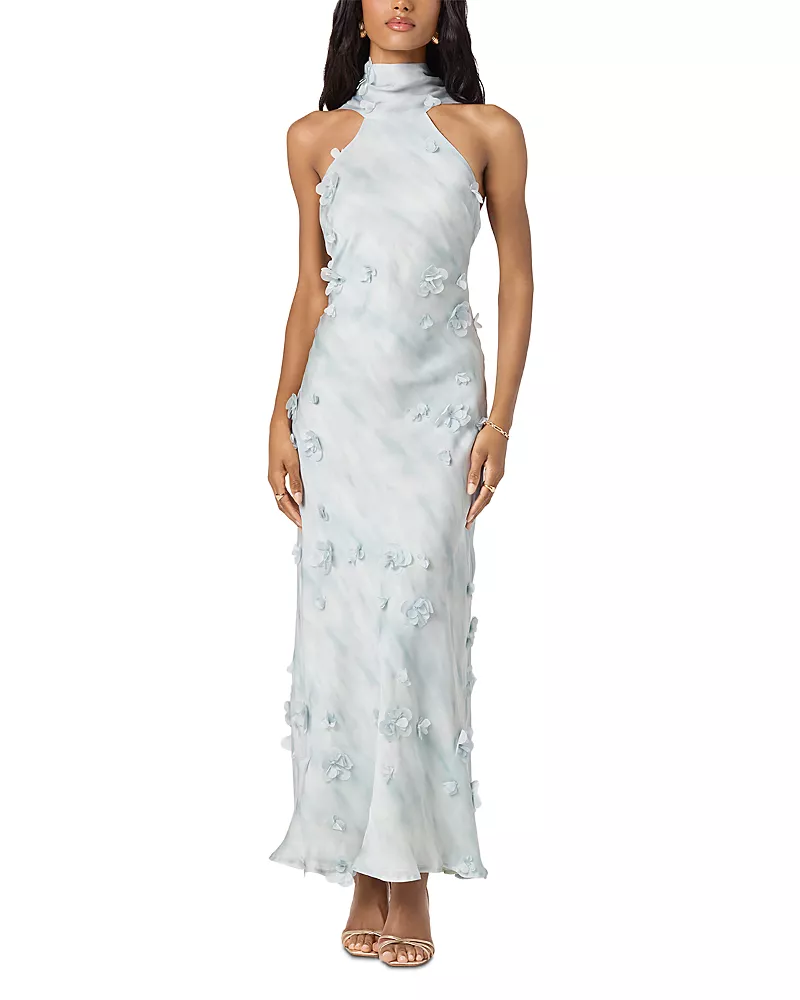 Astr the Label 3D Floral Applique Sleeveless Halter Dress