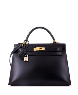 Kelly 32 Handbag Black Box Calf with Gold Hardware
