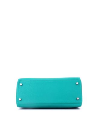 Kelly 28 Handbag Blue Clemence with Palladium Hardware