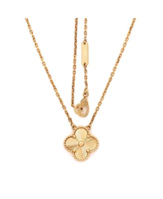  Vintage Alhambra Pendant Necklace Guilloche 18K Gold, 19.25"