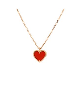  Sweet Alhambra Heart Pendant Necklace 18K Rose Gold and Carnelian, 15.5"