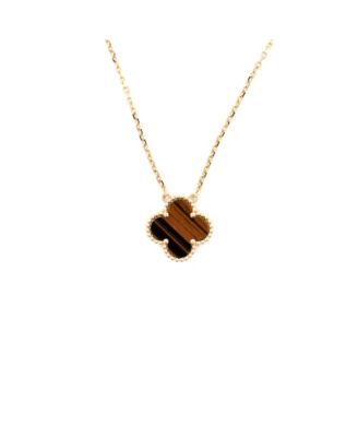  Vintage Alhambra Pendant Necklace 18K Gold and Tiger Eye, 16.5"