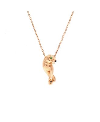  Small Panthere de Cartier Pendant Necklace 18K Rose Gold with Lacquer and Tsavorite, 16.25"