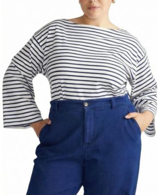  Women's Plus Size Montauk Breton Stripe Bell Sleeve Top
