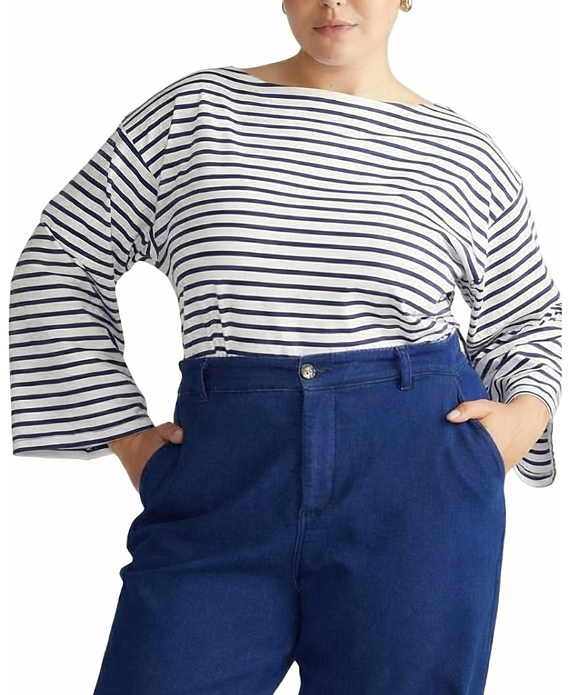 Universal Standard Women's Plus Size Montauk Breton Stripe Bell Sleeve Top