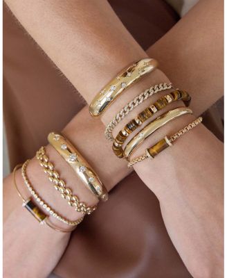 14K Yellow Gold Tiger's Eye Heishi Bead & Rondelle Bracelet