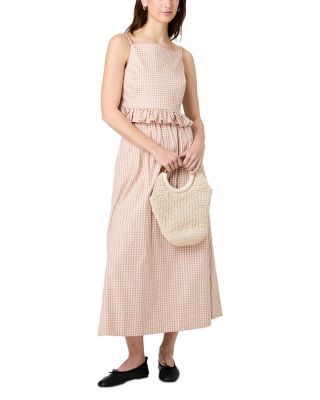 Lilah Stretch Cotton Petite Gingham Ruffle Peplum Top