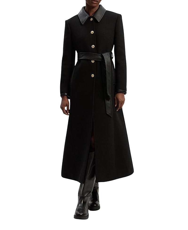 Karen Millen Wool Pu Mix Belted Tailored Maxi Coat