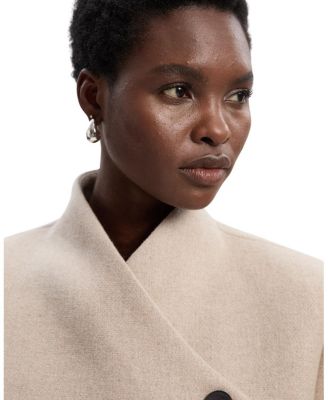 Wool Wrap Neck Tailored Belted Midi Coat