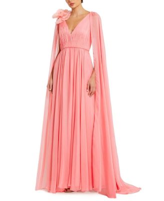  Chiffon V-Neck Gown With Cape Sleeves