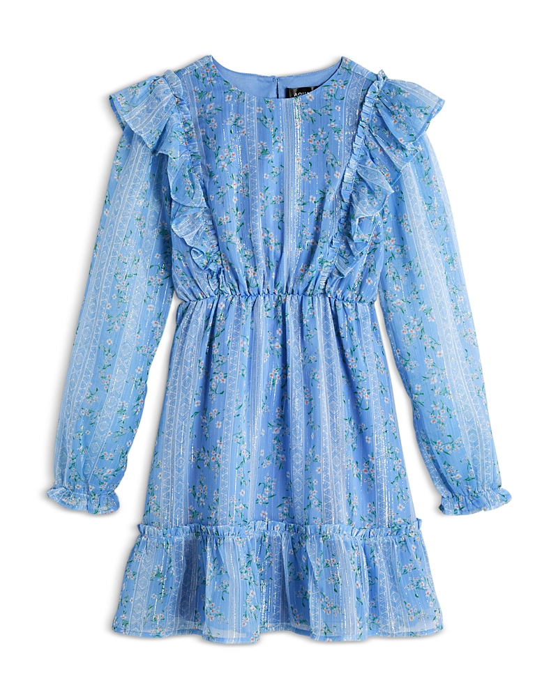 Aqua Girls' Metallic Floral Dress, Little Kid, Big Kid - Exclusive