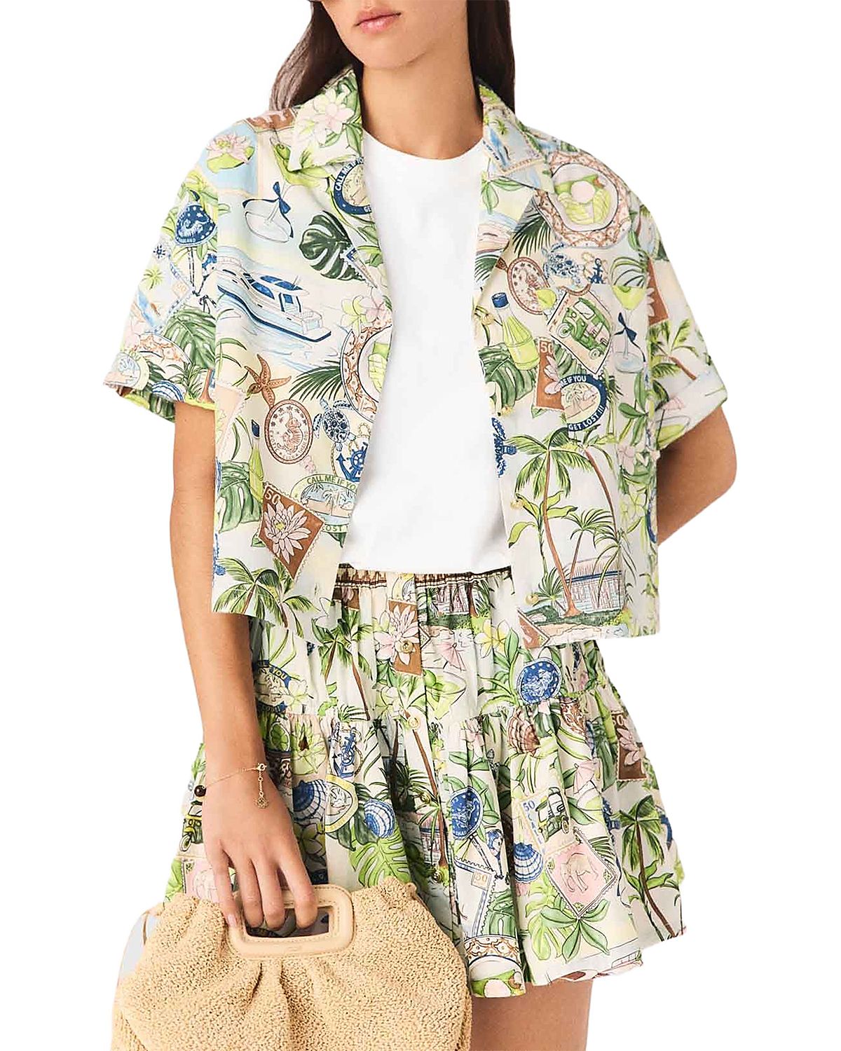 Maje Patterned Cropped Shirt
