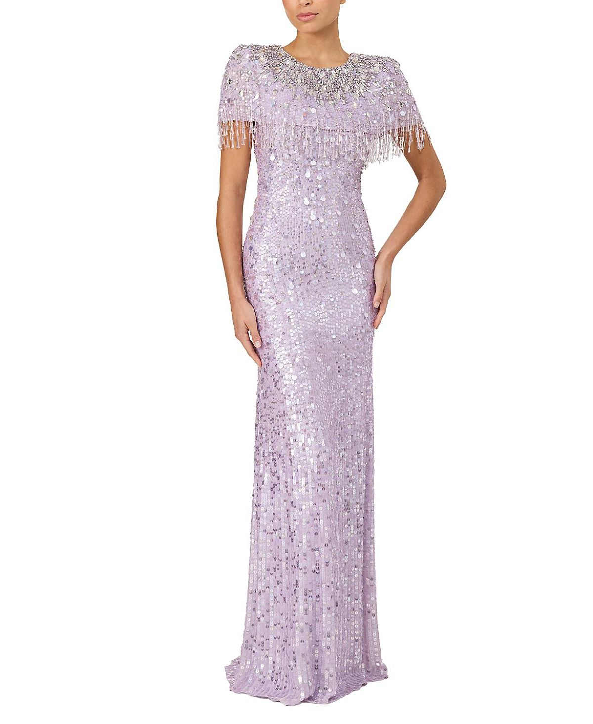 Jenny Packham Eugenie Sequin Fringed Maxi Dress
