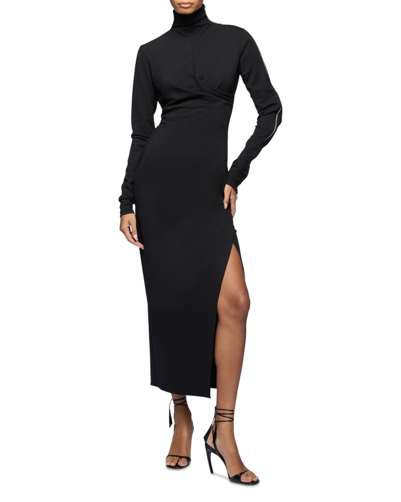 The Attico Zip Sleeve Midi Dress in Black