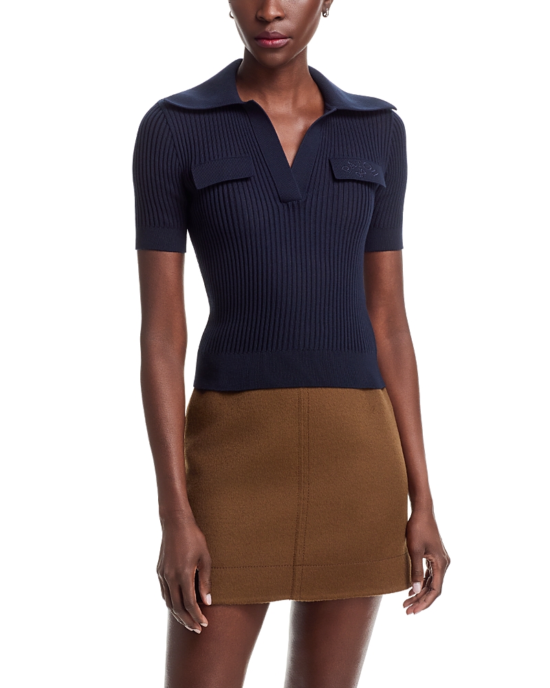 Patou Embroidered Knit Polo Top