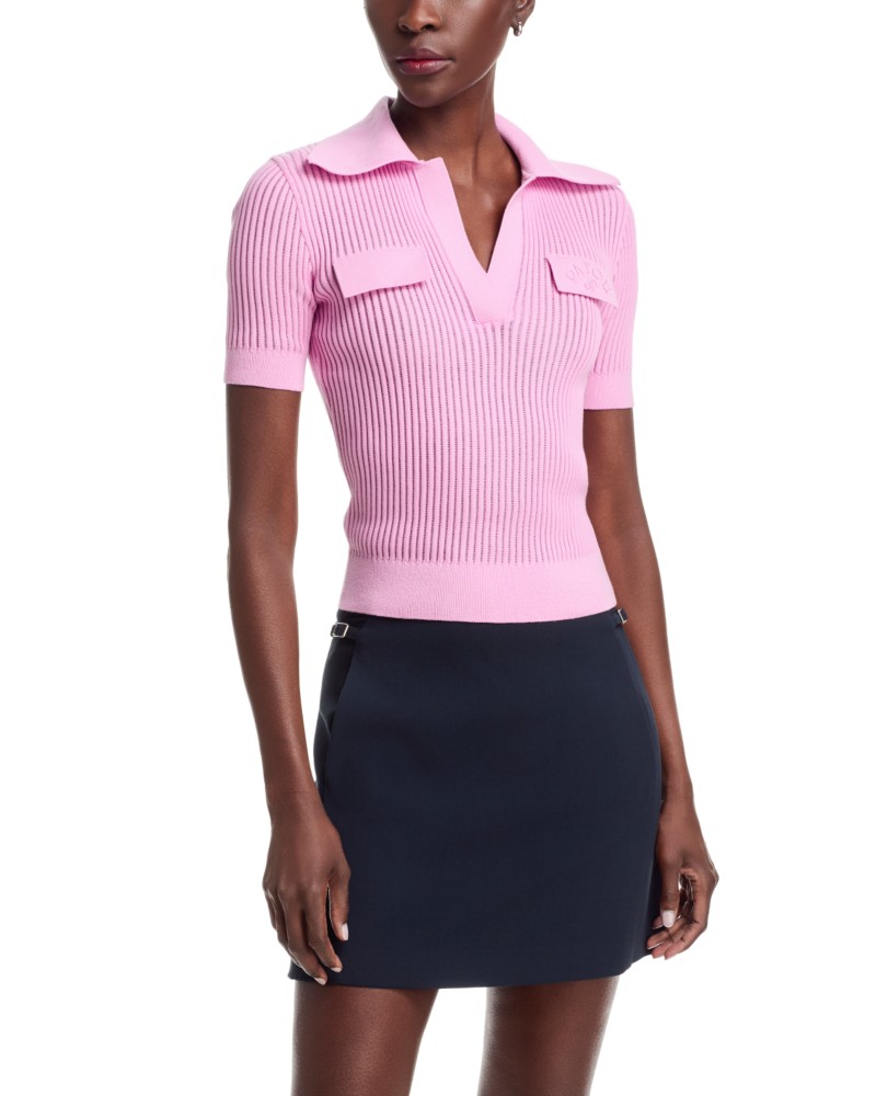Patou Embroidered Knit Polo Top in Orchid Ice