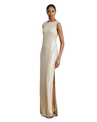 Metallic Jersey Boatneck Gown