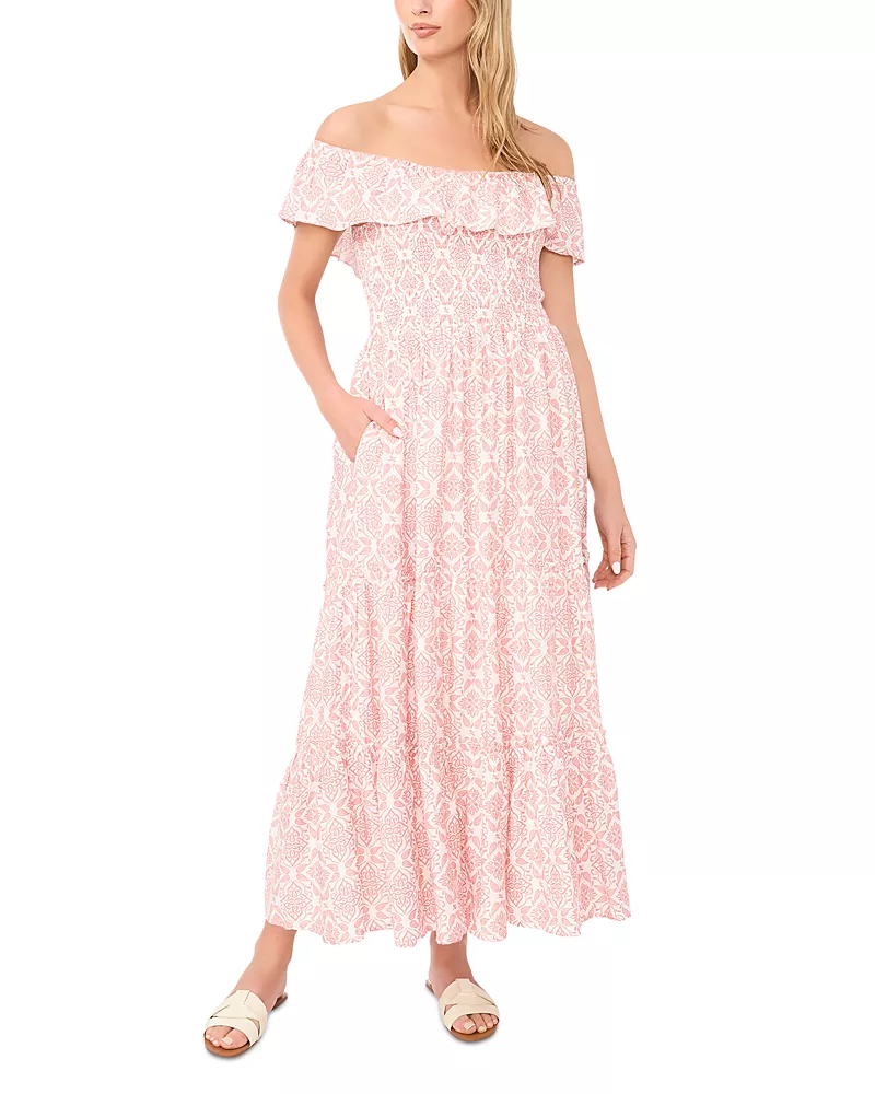 Vince Camuto Off the Shoulder Ruffled Tiered Dress
