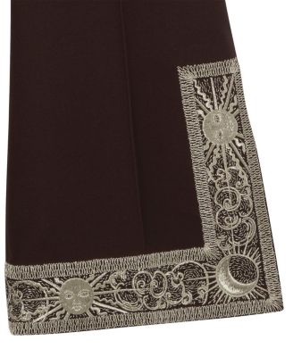  Cropped Embroidered Wool Silk Flared Trousers