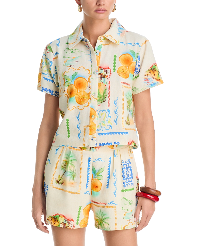 Aqua Postcard Short Sleeve Button Front Shirt - Exclusive