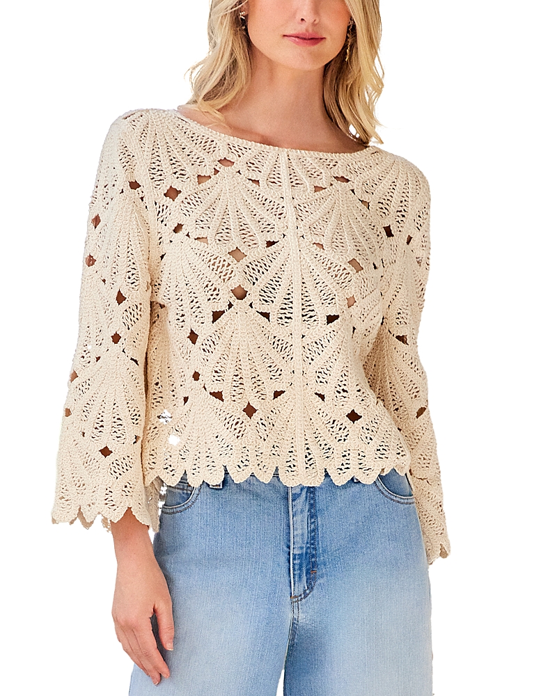 Karen Kane Flared Sleeve Crochet Top