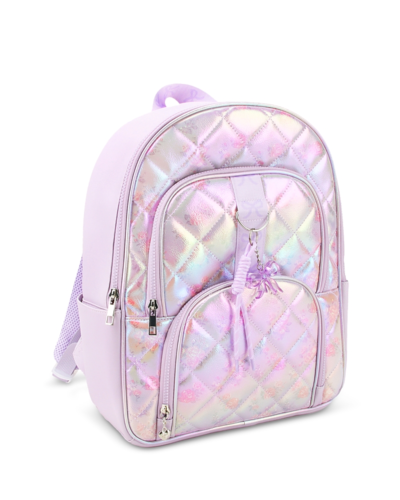Omg Accessories Girls' Floral Quilted Large Backpack With Charm - Ages 6
