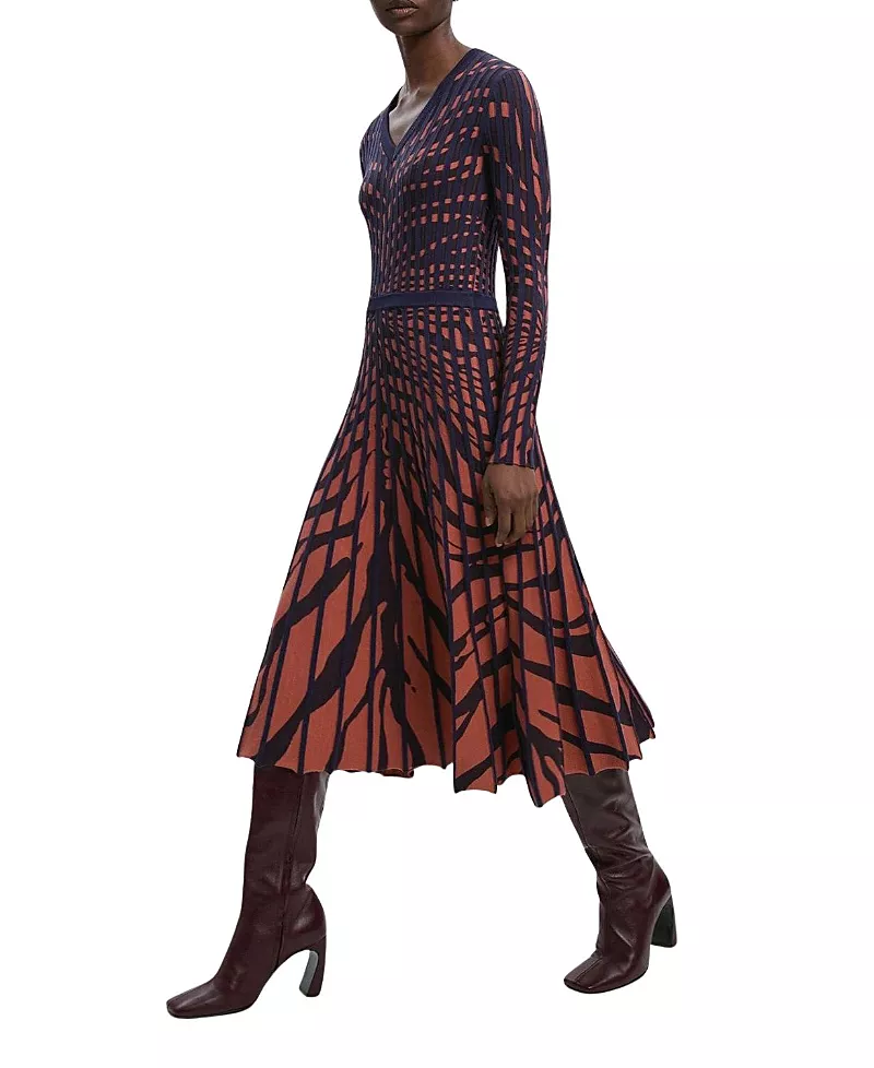 Karen Millen Zebra Jacquard Knit Midi Dress