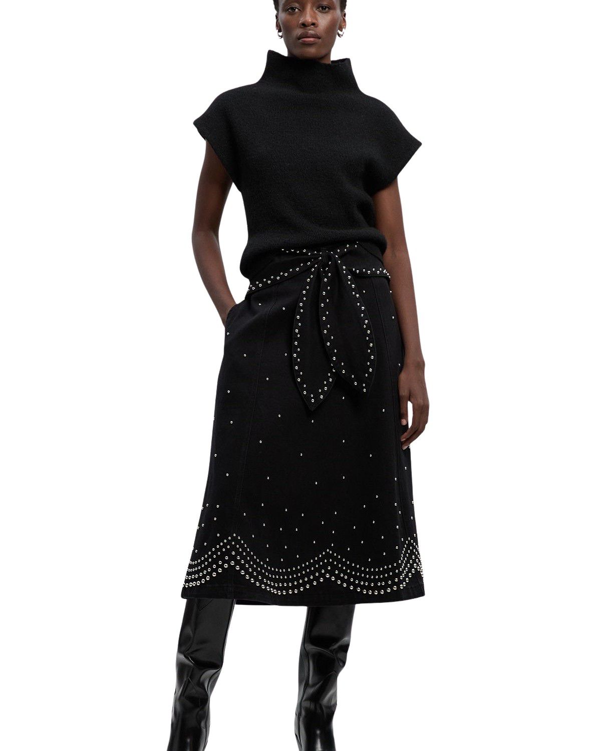 Studded Tie Belt Midi Skirt thumbnail 4