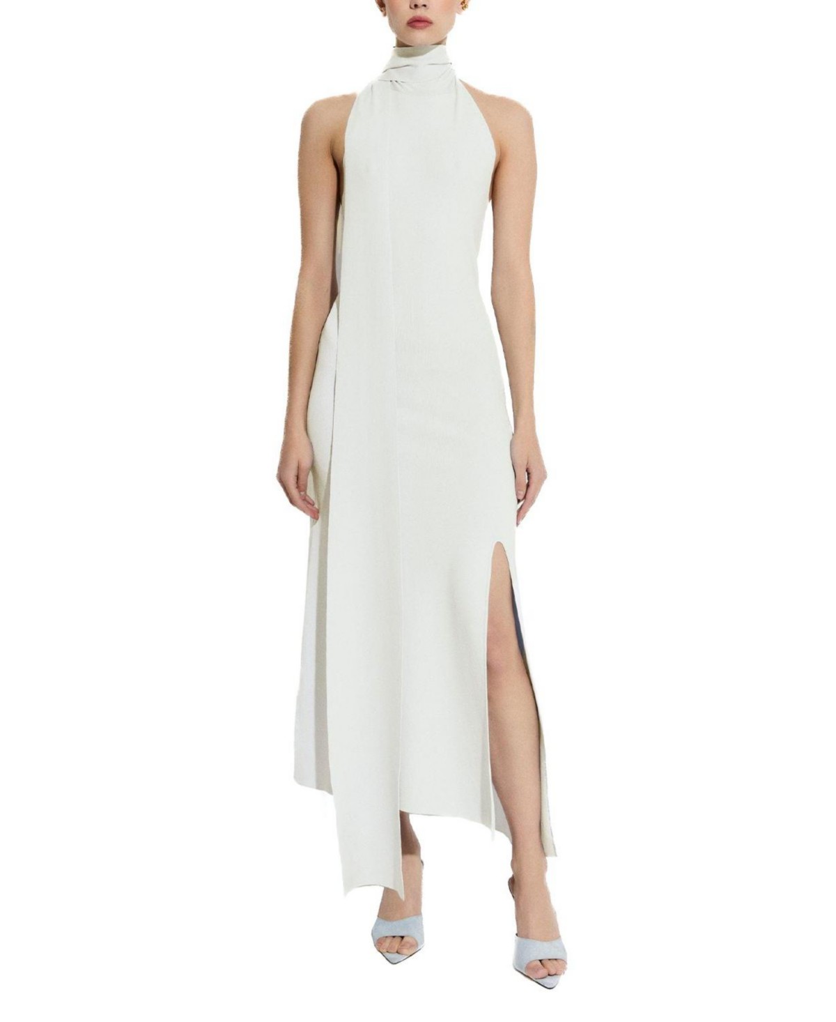 Lapointe Matte Viscose Halterneck Dress in Off White