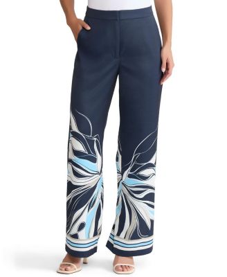  Crepe de Chine Floral Wide-Leg Pants