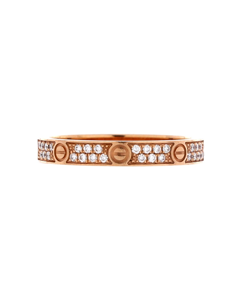 Pre-Owned Cartier Small Love Wedding Band Pave Diamonds Ring 18K Rose Gold and Diamonds
