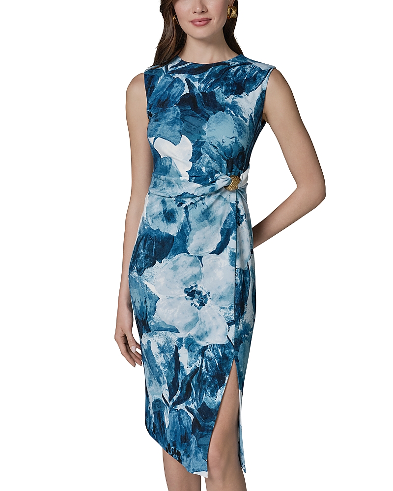 Donna Karan Printed Gathered Waist Midi Dress