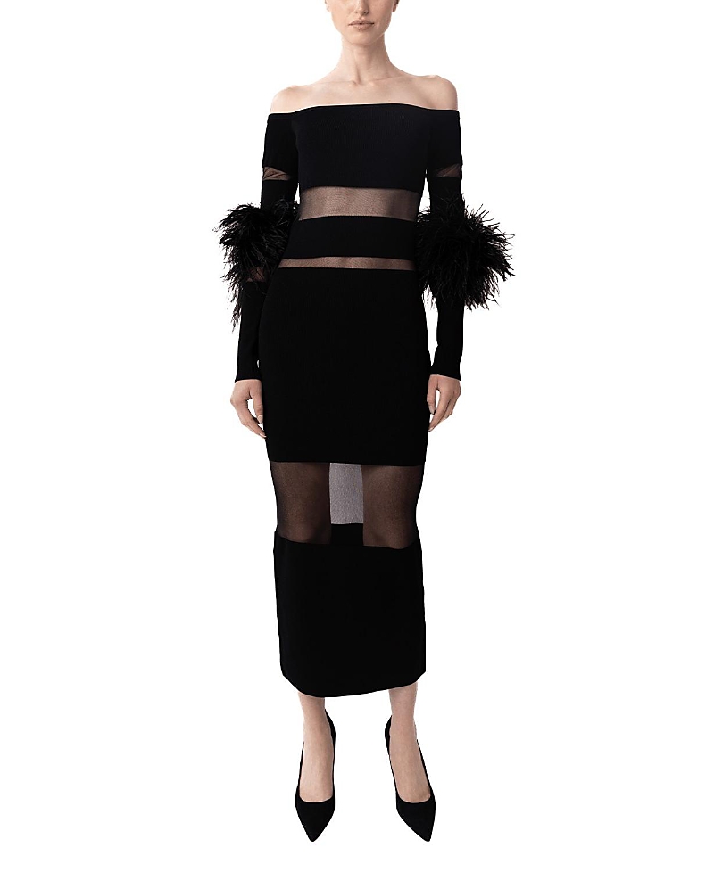 Lapointe Matte Viscose Intarsia with Feathers Dress