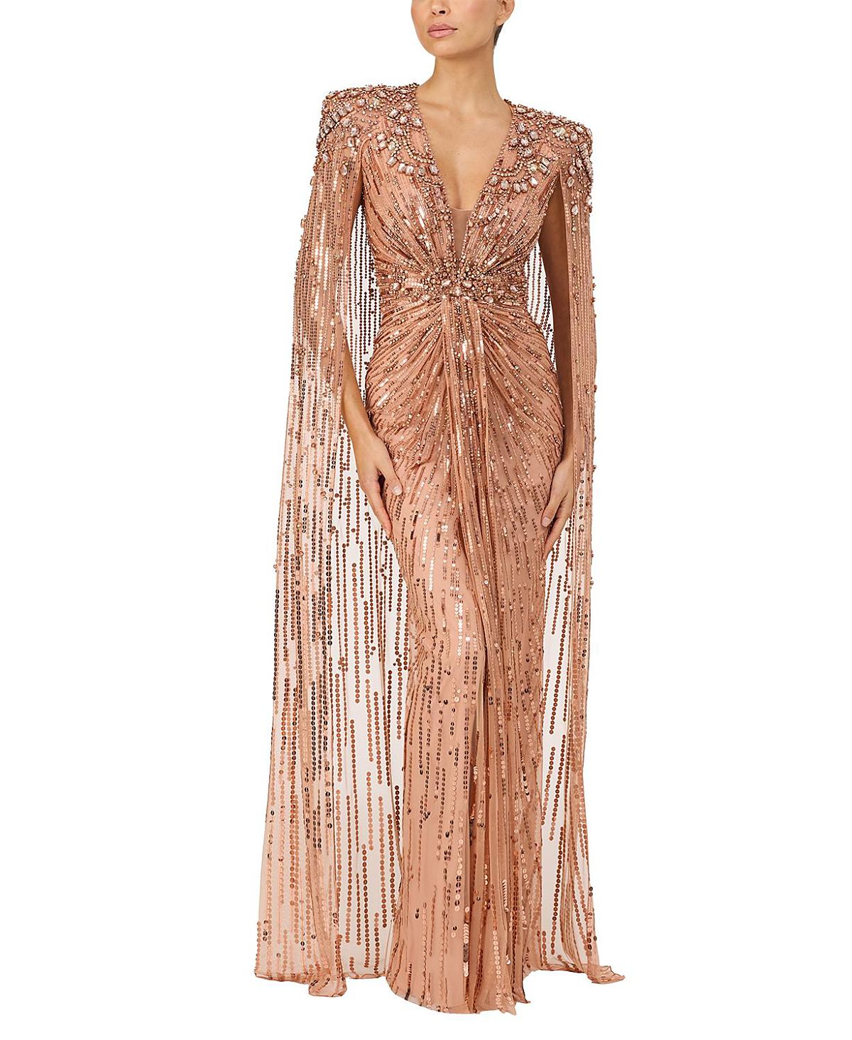 Jenny Packham Lotus Lady Sequin-Embellished Cape Gown