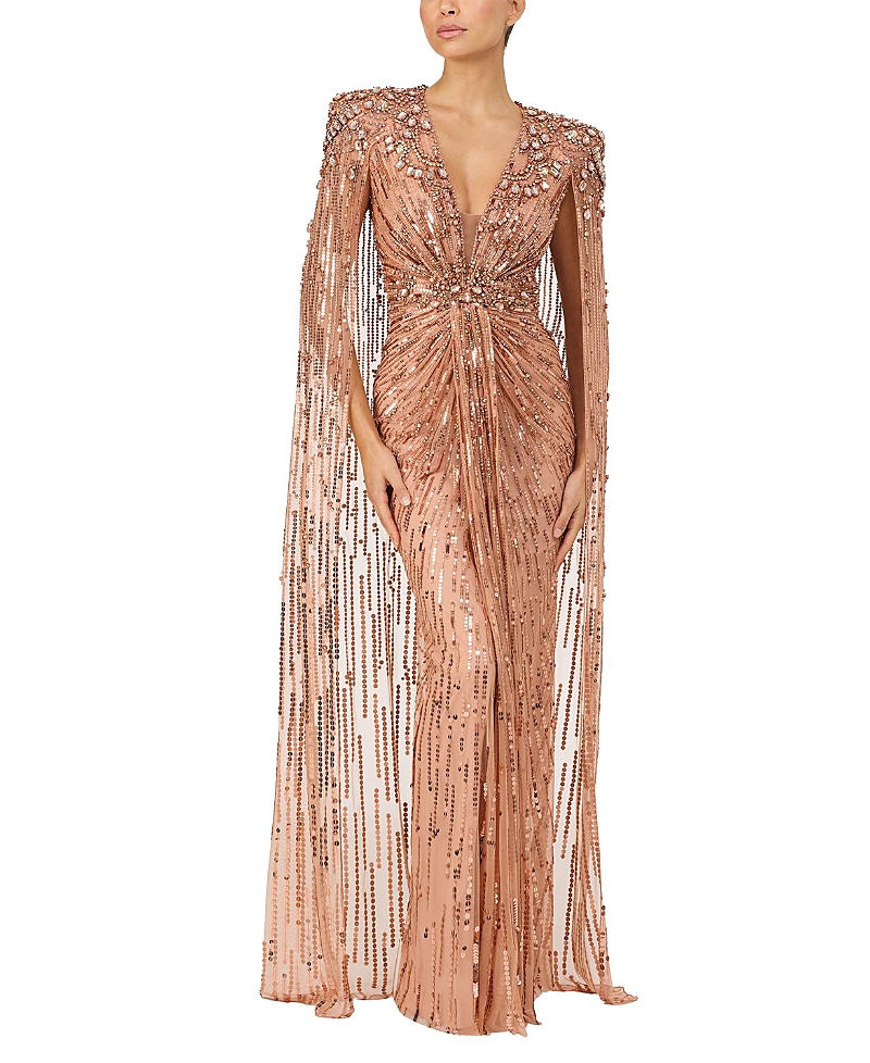 Jenny Packham Lotus Lady Sequin-Embellished Cape Gown
