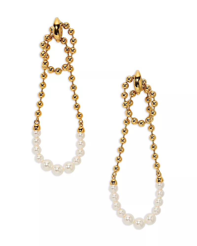 Nadri Esme Imitation Pearl Beaded Looped Ball Chain Drop Earrings