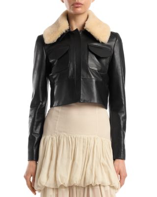 Raja Cropped Leather Shearling Collar Jacket