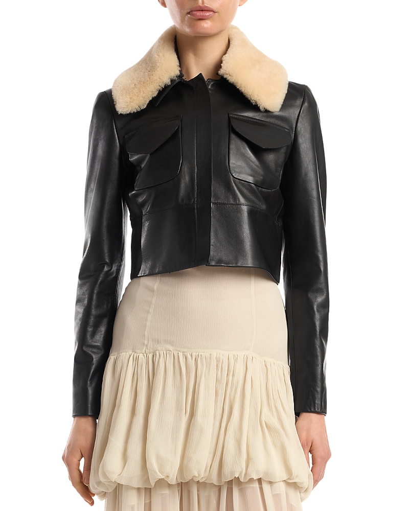 Liberowe Raja Cropped Leather Shearling Collar Jacket